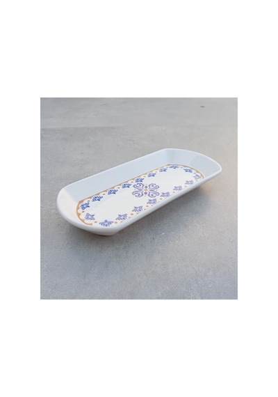 Ottoman 3 Adet Seramik Küçük Boy Oval Kayık Kahvaltı Sunum Tabağı - 9x20cm Mavi
