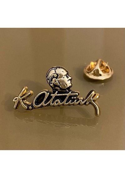 Atatürk Silüeti Ve İmzalı Yaka Rozet Gold 1 Adet Gri