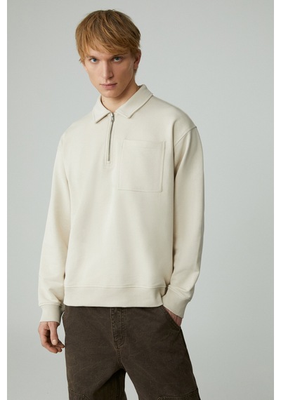 Grımelange Shıftd Erkek Bisiklet Yaka Uzun Kollu Fermuarlı Bej Sweatshirt Bej
