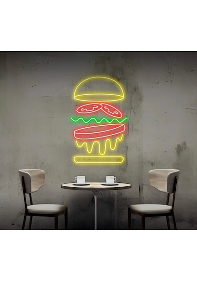 Hamburger Figürlü Neon Tabela Sarı