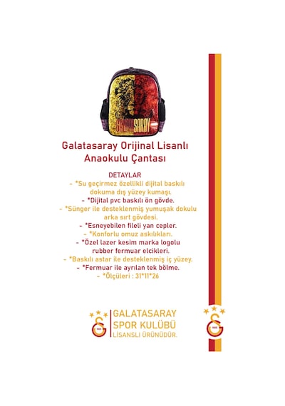 Galatasaray Orijinal Lisanslı Spor Çocuk Sırt Çantası Gs Aslan Baskılı Çanta Sarı - Kırmızı