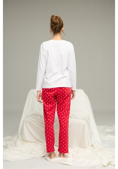 Siyah İnci Pamuklu Bisiklet Yaka Örme Pijama Takım25241148 Beyaz