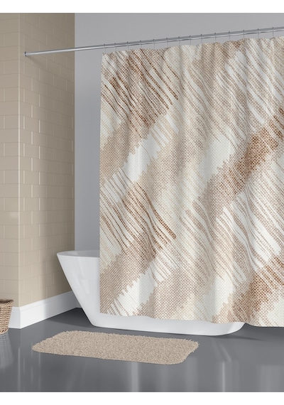 Kahverengi Dune Desen Duş Perdesi, 12 Adet C Halka Hediyeli Küvet Perdesi 180x200cm Diğer