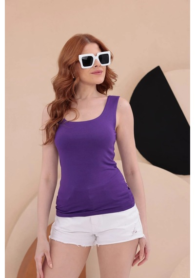 Bbbutikbasic Kare Yaka Esnek Atlet Bluz Hkn34 Mor