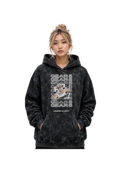 Sevbano Monkey D. Luffy Gear 5 One Piece Anime Baskılı Unisex Oversize Yı Siyah