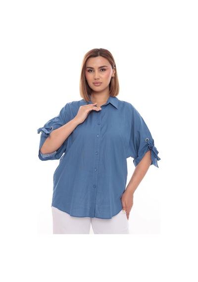 Lady Majestic Cotton Büyük Beden Kadın Pamuklu Gömlek Rahat Kesim, Düğmeli, Volan Kol Detaylı Mavi Lady Majestic Cotton Büyük Beden Kadın Pamuklu Gömlek Rahat Kesim, Düğmeli, Volan Kol Detaylı Mavi