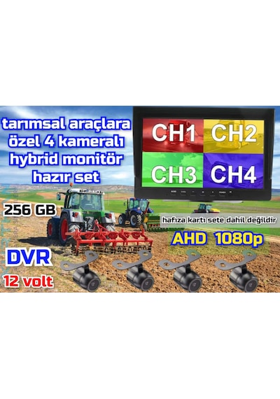 7 İnç Dvr Monitör Ve 4 Adet Ahd 1080p Kelebek Kamera Seti 12 Volt