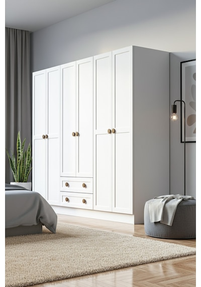 Bohem 4 Kapak 2 Çekmece Aynalı Gardırop K7 Mdf Kapak Beyaz