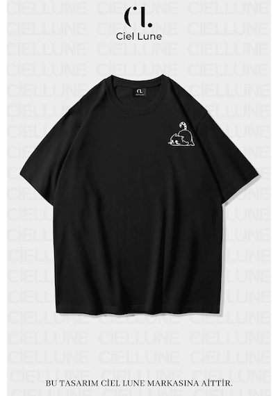 Nevermind Unisex Kadın Erkek Minimalist Cat Baskılı Özel Tasarım Oversize T Siyah