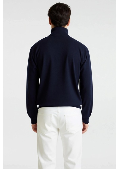 Benerly Erkek Dik Yaka Standart Kol Oversize Kalıp Fermuarlı Sweatshirt F Lacivert