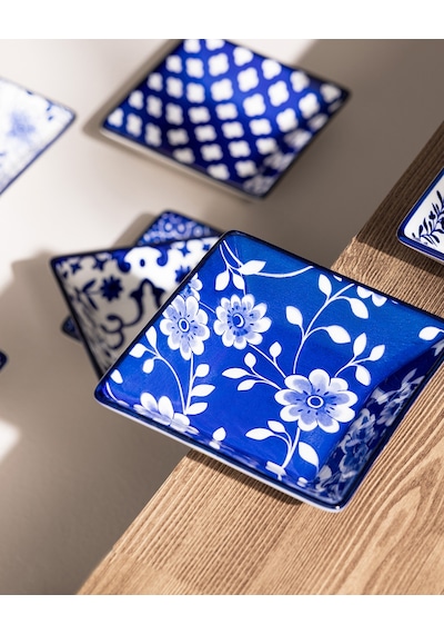 Reve Bleu Mais Kare Tabak Seti - 12 Cm - Mavi/beyaz 8684427358474 Çok Renkli