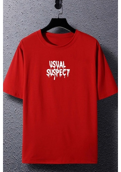 Unisex Usual Suspect Baskılı T-shirt Kırmızı