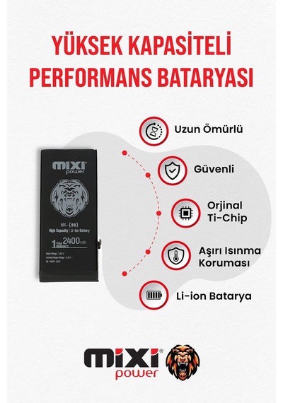 Apple Uyumlu iPhone 8  Yüksek Kapasiteli Batarya, Pil Sağlığı Yüzde Gösterir,