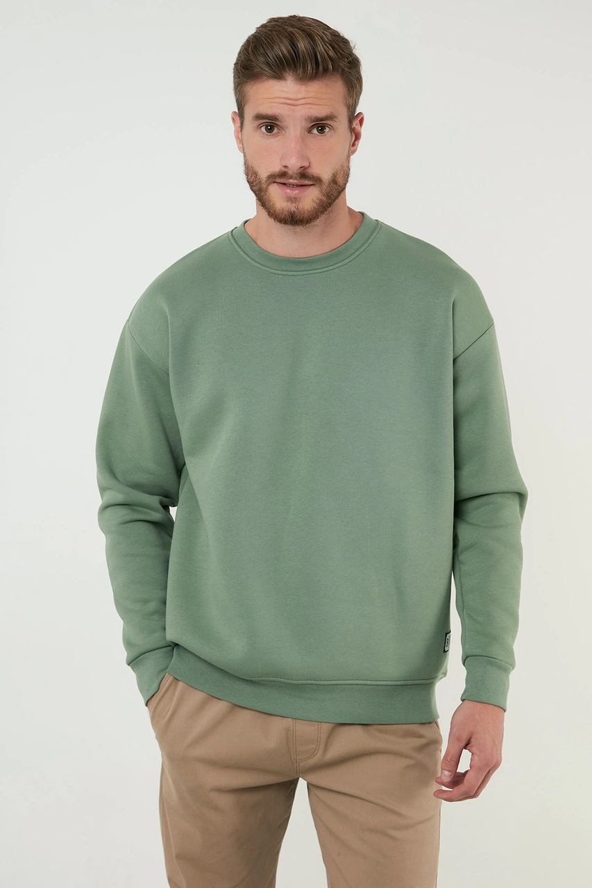 Buratti Regular Fit Bisiklet Yaka Şardonlu 2'Li Paket Erkek Sweat 5905255S2 Elma-Haki