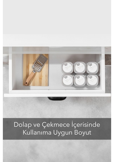 6'lı Etiketli Ve Kilitlenebilir Hava Almaz Kapaklı Baharatlık Seti - Baharatlık Bej