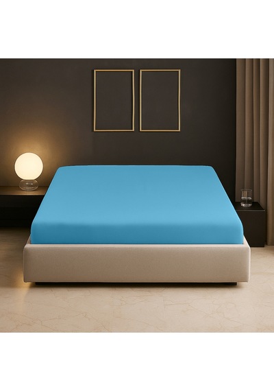%100 Pamuk Battal Boy King Size 280x280 Cm Düz Çarşaf Mavi
