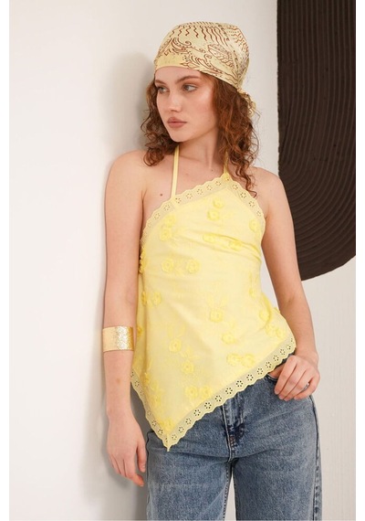 Verymoda Boyundan Askılı Güpür Bluz D2968 Sari