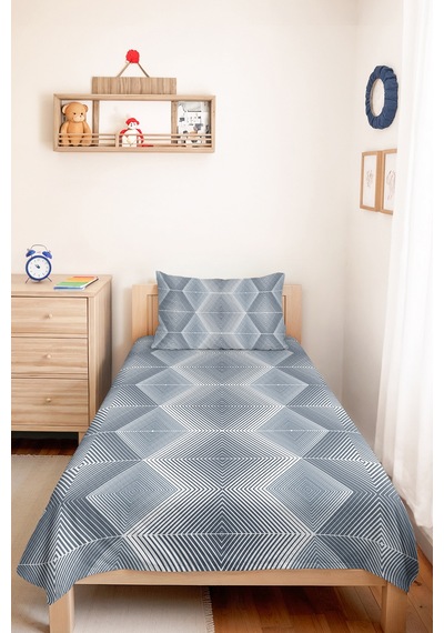 Mavi Geometrik Genç Odası Tek Kişilik Pike Takımı - Gri Modern 160x220 Cm Kapitone Yatak Örtüsü Mumlu Bulut Kokusu