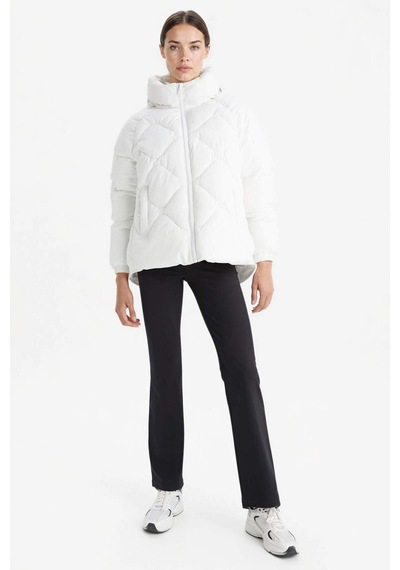 Defacto Defactofit Su İtici Oversize Fit Geniş Kalıp Kapüşonlu Fermuarlı Cepli Şişme Mont E9260ax25auwt80 Beyaz-wt80