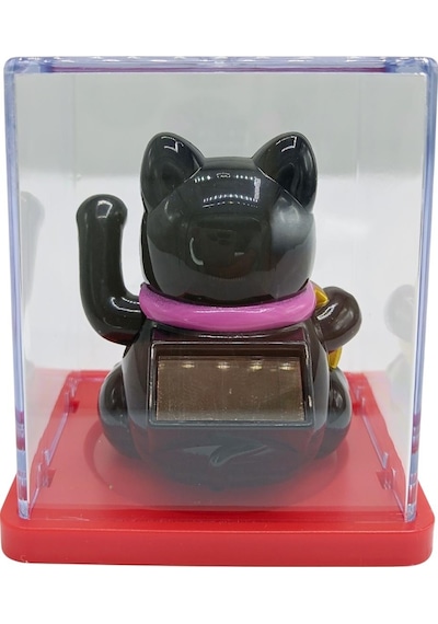 Maneki Neko El Sallayan Mini Şans Kedisi Siyah Solar Güneş Enerjili 5x5cm S2syh02