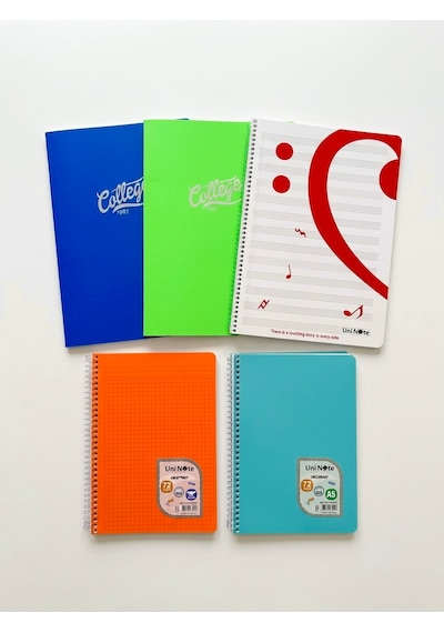 Okul Ve Kırtasiye Defter Seti - 2 Adet A4 40 Yaprak Çizgili + 2 Adet A5 72 Yaprak Kareli + 1 Adet A5 Müzik Defteri 5'li Set