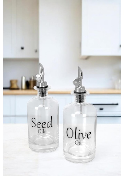 Digithome Vetro 500 Ml Kare Şeffaf Etiketli 2'li Zeytinyağı Ve Sıvıyağ Şişesi Yağdanlık So-302 Şeffaf