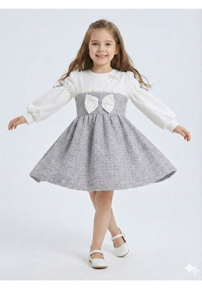 Xo Kids Kurdele Detaylı Kız Çocuk Elbise 4-10 Yaş 4407 Beyaz - Mor