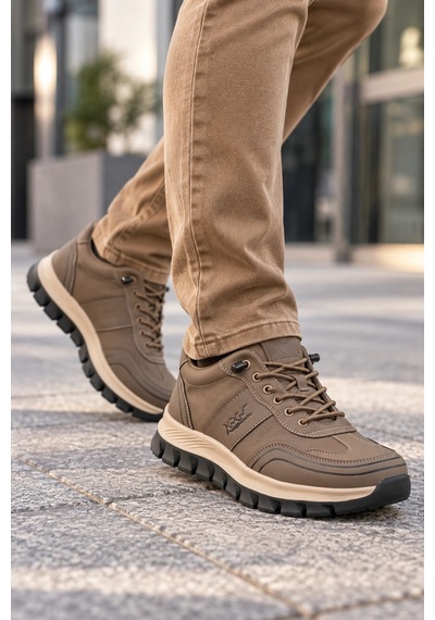 In Step Perra Erkek Kahve Deri Sneaker - Bej Kalın Tabanlı Günlük Spor Ayakkabı