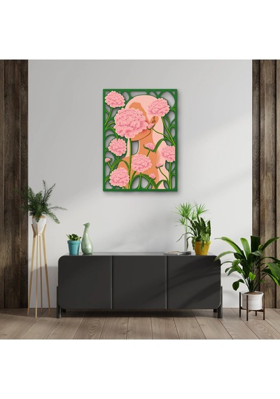 Pembe Karanfilli Kadın Portresi - Metal Tablo - Dec0355 91 X 125 Cm Çok Renkli