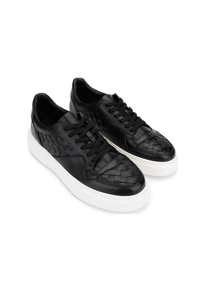 Tamer Tanca Erkek Hakiki Deri Siyah Sneakers & Spor Ayakkabı 04 268 Erk Ayk Y25 Sıyah Dr/orgu Siyah