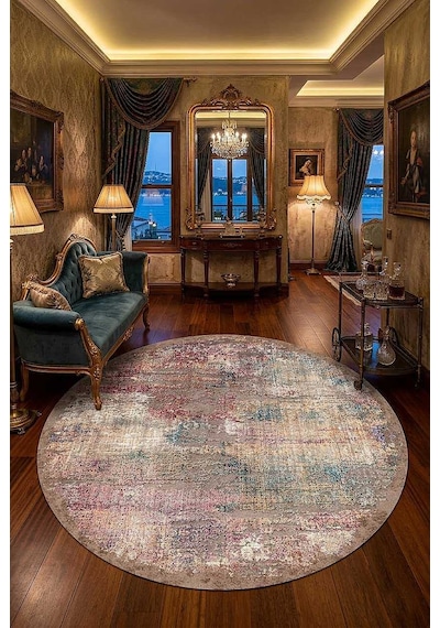Frenda Home Venüs Modern Pamuk Taban Yıkanabilir Yuvarlak Halı Kahve