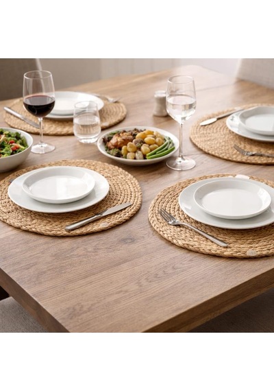 Ayrex Doğal Hasır Suple 4'lü Set Yuvarlak Amerikan Servis, El Yapımı Hasır Placemats, Kaymaz Dayanıklı Masa Altl Diğer