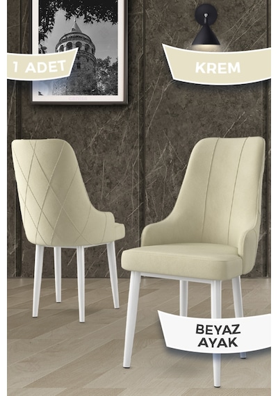 Canisa Trex Serisi 1.sınıf Babyface Kumaş Beyaz Metal Ayak 8 Adet Krem Sandalye Sandalye Krem Ayakları Beyaz