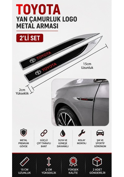 Toyota Metal Damla Desen Çamurluk Yan Çıtası Logo Amblem 2 Li Set