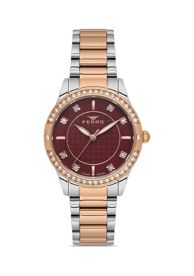 Ferro Quartz Çelik Rose/gri Kırmızı Kadran 32 Mm Kadın Kol Saati