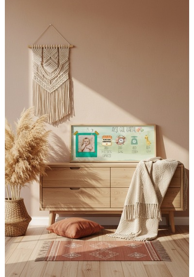 Kişiye Özel Bebek Doğum Tablosu 60x25 Cm Çerçeveli İsimli Bebek Odası Duvar Dekoru
