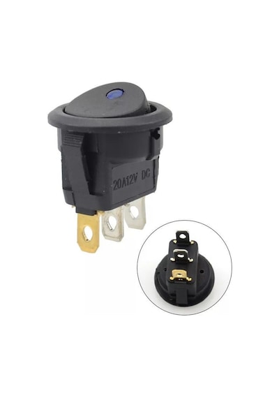 Ic-132A Yuvarlak Nokta Işıklı Mavi Anahtar On-Off 3P 12V 20A 10 Adet