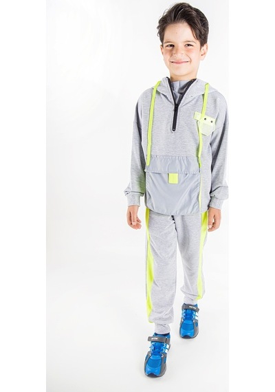 Baby&Kids Neon Detaylı Kapüşonlu Erkek Çocuk Eşofman Takımı Gri