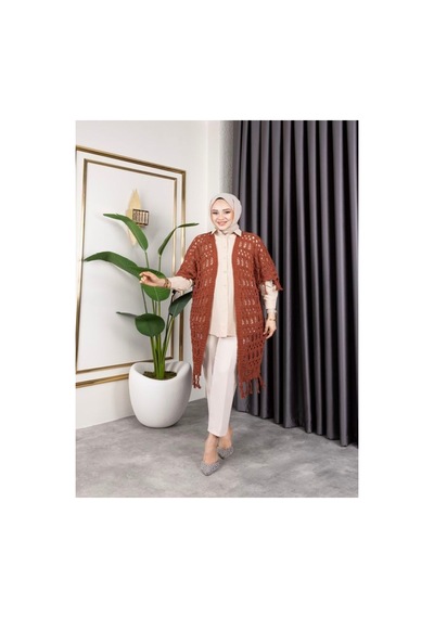 Hira Life Fashion Kadın Mevsimlik Saçaklı Ve Ajurlu Pamuk Triko Hırka Kahverengi Kahverengi Hira Life Fashion Kadın Mevsimlik Saçaklı Ve Ajurlu Pamuk Triko Hırka Kahverengi Kahverengi