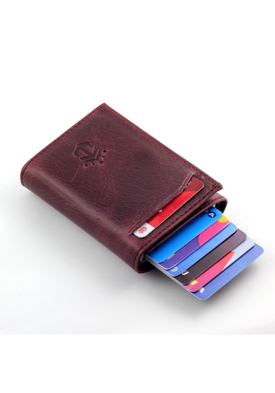 Ancora Leather Hakiki Deri Crazy Mekanizmalı Erkek Cüzdanı Bordo
