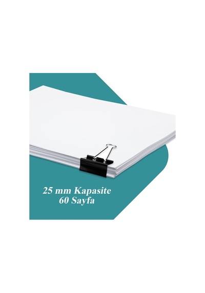 Çelik Kıskaç Klips 25 Mm 12 Adet 1 Paket Metal Mandal Binder Clips Kıska 60 Sayfa Kapasiteli Çok Amaçlı Kullanım