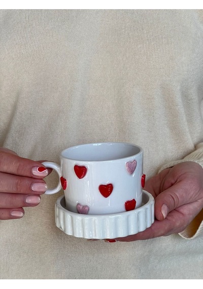 Meggdecor Pembe Kırmızı Kalpli Kupa Mug