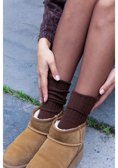 Ozzy Socks 3 Lü Kışlık Kadın Yünlü Uyku Çorabı Soft Touch Kahverengi Renk Isı Tutucu Çorap Kahverengi