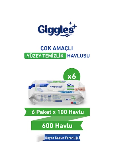 Giggles Xxl İz Bırakmayan Yüzey Temizlik Havlusu - Beyaz Sabun Ferahlığı 600 Yaprak Beyaz