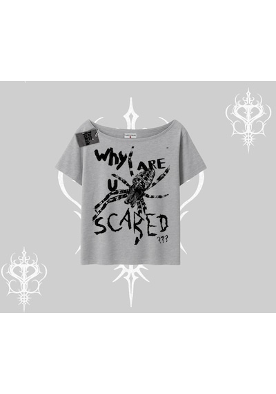 Tarzsokak Beyaz Kayık Yaka Tişört Why Are U Scared Gri