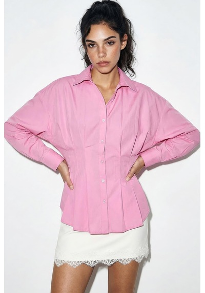 Shade Kadın Pileli Belden Oturtmalı Poplin Gömlek 343 60286048 - Pembe