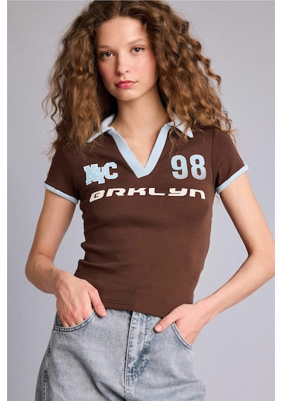 Defacto Fıtted Polo Yaka Baskılı Ribana Kısa Kollu Tişört H5771ax26smbn320 Kahve-bn320 Defacto Fıtted Polo Yaka Baskılı Ribana Kısa Kollu Tişört H5771ax26smbn320 Kahve-bn320