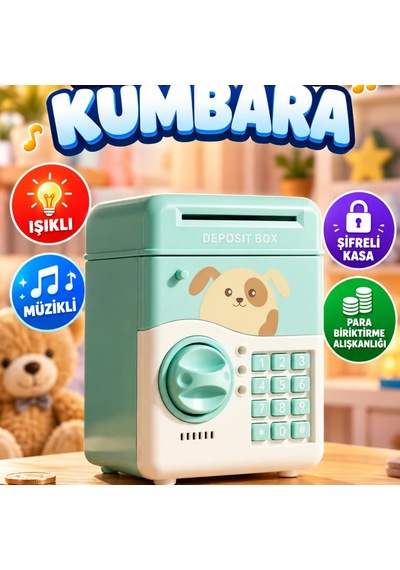 Su Yeşili Elektronik Atm Kumbara Şifreli Kasa Tasarımlı Çocuk Kumbarası