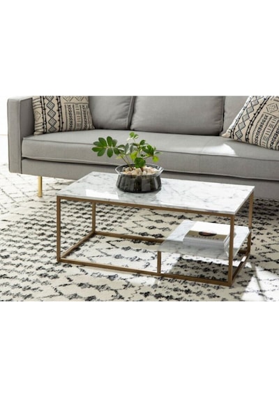 Perus Beyaz Ahşap / Gold Metal Orta Sehpa