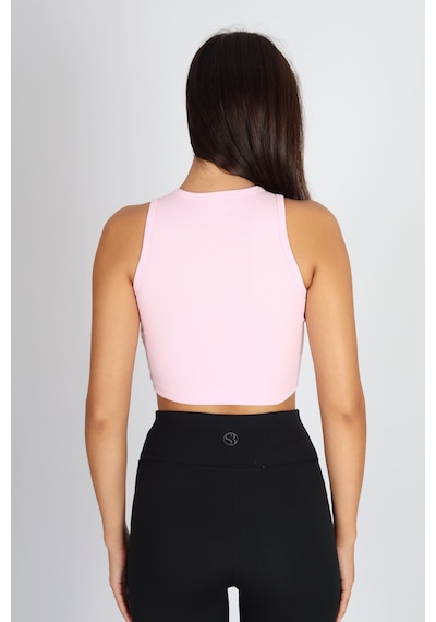 Soft&Basic Kadın Pembe Basic Halter Yaka Esnek Biyeli Kaşkorse Kumaş Crop Top Body Atlet Pembe